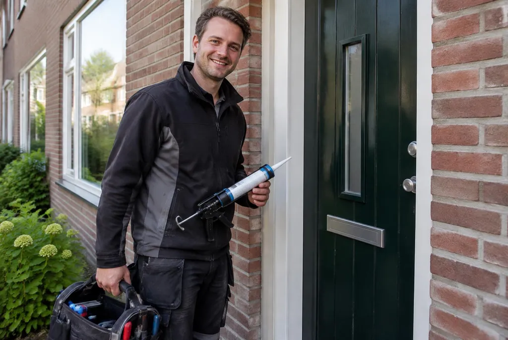 Vakman van Kitbedrijf Bergschenhoek bij de voordeur van een woning